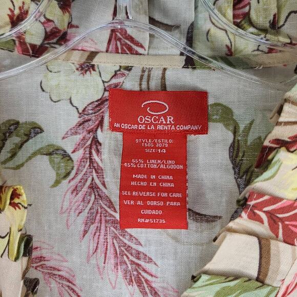 Oscar de la Renta linen hawaiian button front shirt - 14 - Picture 3 of 4